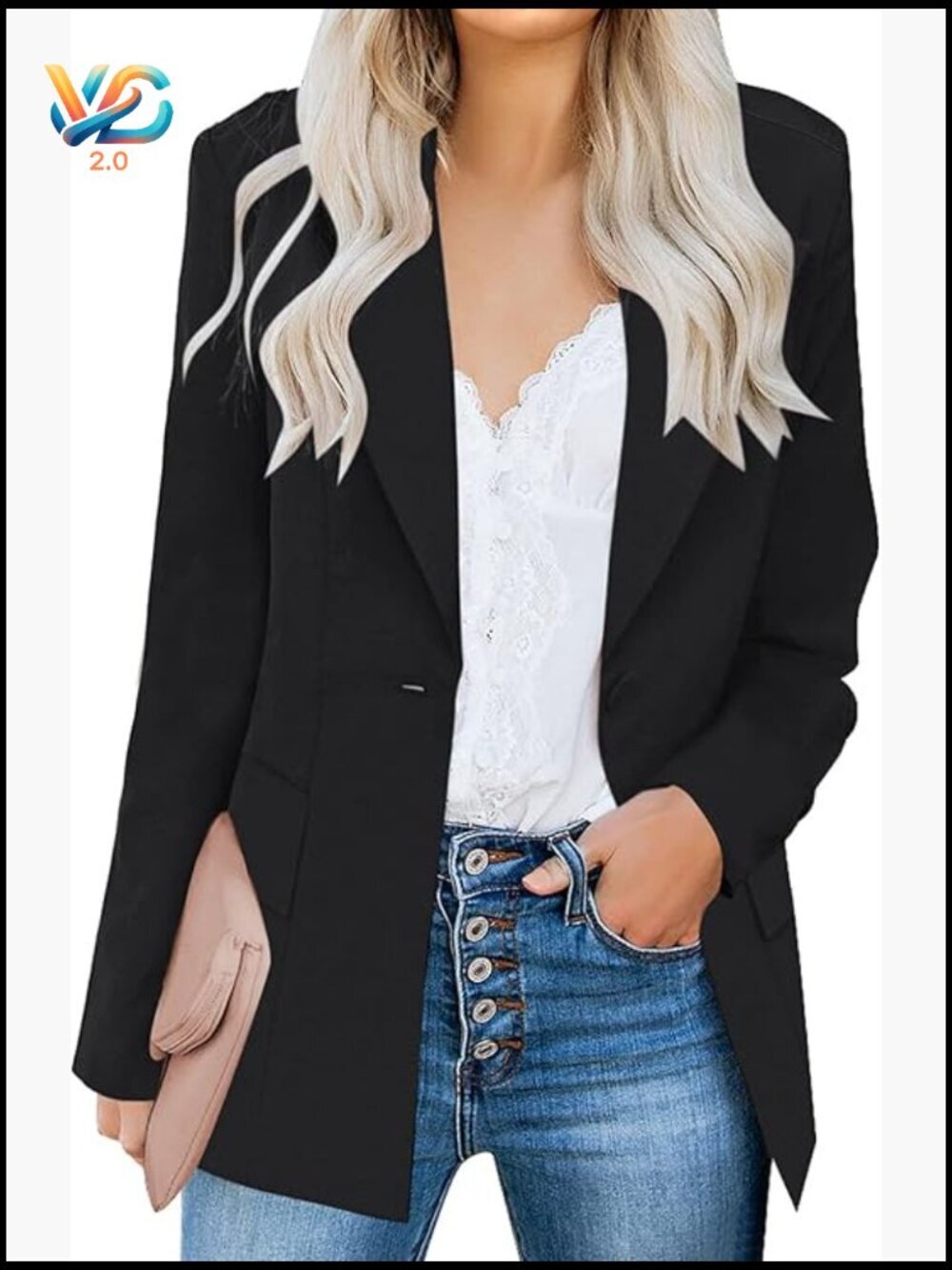 Long Sleeve Lapel Button Blazer Jacket for Work Office Casual Wear